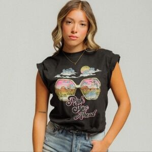 American Highway Pink Skies Ahead Black Muscle Tee Size Small